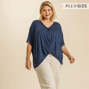 Umgee Navy Blue Plus Size Surplice Top NWT